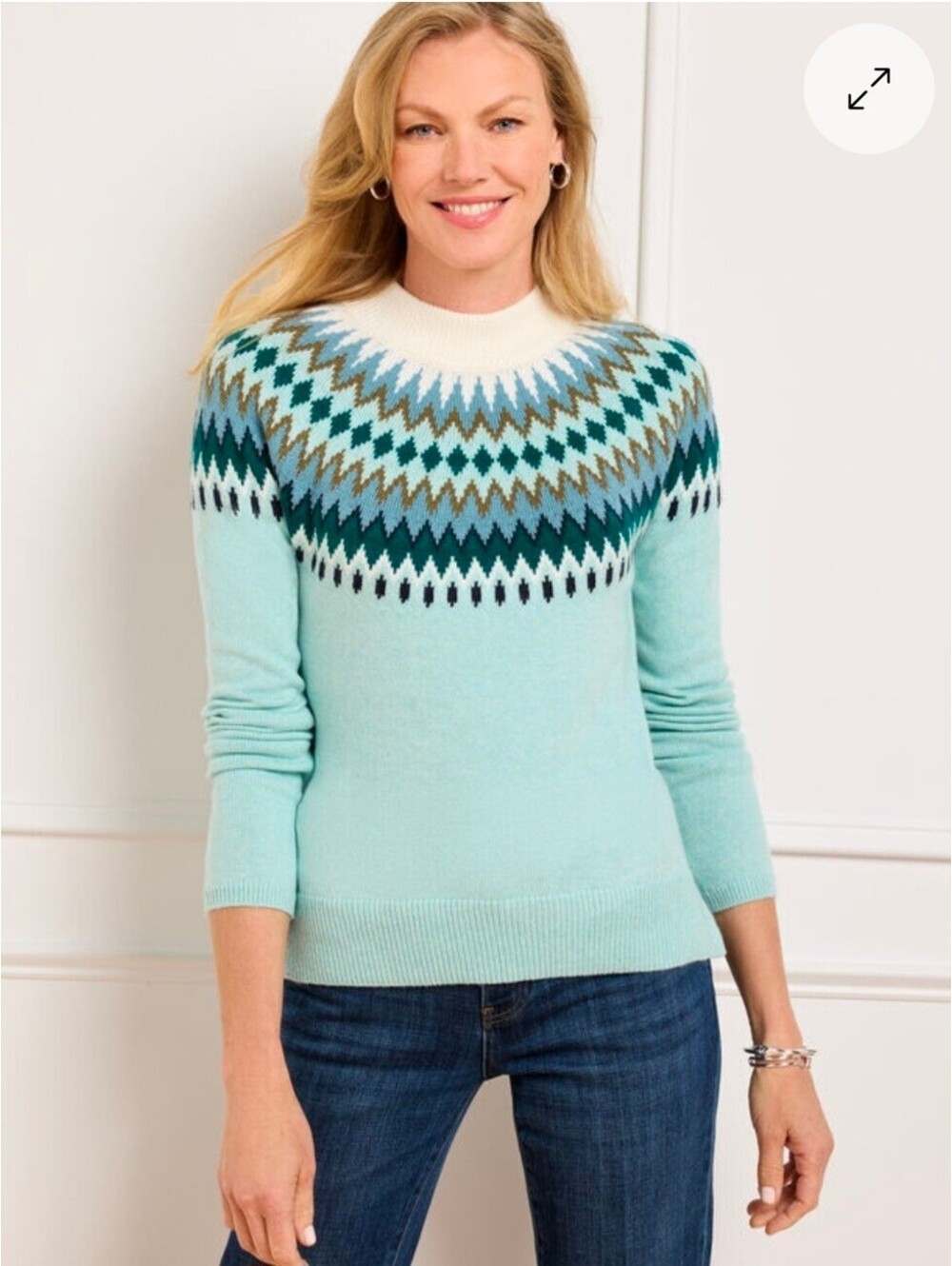 Talbots Women's Large Light Blue Patterned Pullover Sweater